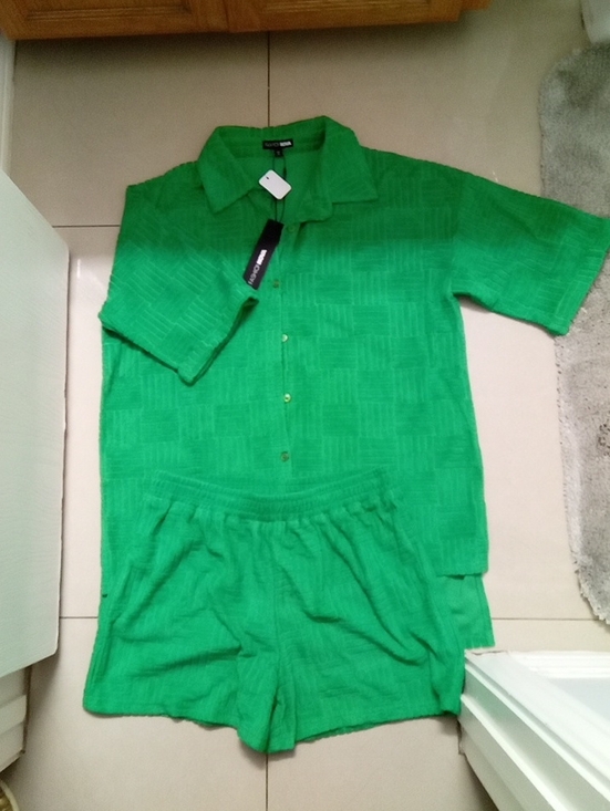 Fashion Nova Pants - Fashion Nova Green Textured Button-Up Top